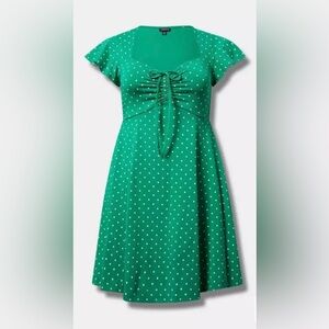 TORRID Mini Bow Front Dress - Green Polkadot